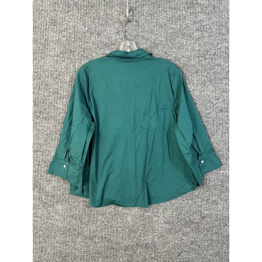 Denim & Co. Signature Poplin Tunic w/ Rhinestone Womens Large Petite Green - Picture 7 of 12